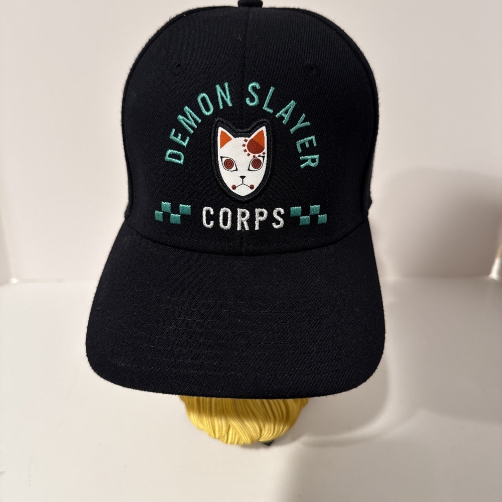 Demon Slayer Corps Snapback Hat‎ Baseball Cap Cat Black Anime Bioworld Elite